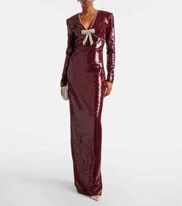 ชุดราตรีงานเลี้ยงตอนเย็นสุดหรูแขนยาวปักเลื่อมลูกปัดเลื่อมลายดอกไม้รูปทรงตัวยาวป้องกันไฟฟ้าสถิตย์ - Product Image 6