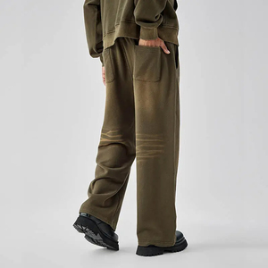 Pantalon de survêtement personnalisé vintage épais pour hommes coton lavé de haute qualité design de barbe de chat taille moyenne décontracté droit plus épais - Product Image 4