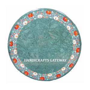 โต๊ะกาแฟและชาทรงกลมหินอ่อนสีเขียว งานฝีมือฝังลายสวยงาม ใช้สำหรับเคาน์เตอร์โรงเรียน เคาน์เตอร์โรงแรม - Product Image 1