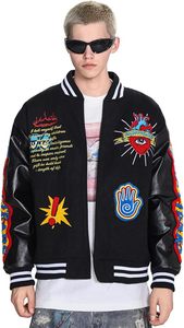 <b>Men's</b> Women's Vintage Streetwear Woolen Varsity <b>Jacket</b> Rib Knitted Button <b>Smart</b> <b>Casual</b> Baseball Bomber Embroidery Leather Bazo - Product Image 3