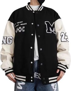 Unisex 2025 Vintage Baseball Bomber <b>Jacket</b> High Street Style Solid Patchwork Varsity Coats for <b>Men</b> <b>Summer</b> Streetwear - Product Image 1