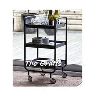 Chariot de service à petit-déjeuner en bois à trois niveaux avec 4 roues, taille et forme personnalisées pour usage commercial hôtelier, salle à manger et salon