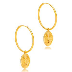 Pendiente de aro de 23 mm Diseño liso Encanto Manos arriba Símbolo 22K Chapado en oro 925 Joyas de plata esterlina - Product Image 3