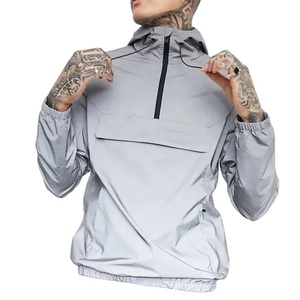 Veste d'hiver en nylon de haute qualité pour hommes Sweat à capuche imprimé réfléchissant de 3M avec demi-fermeture éclair Cordon de tirage à ourlet élastique Coupe-vent Respirant sur le devant - Product Image 1