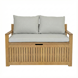 Top Quality Acacia Solid <b>Wood</b> Outdoor Patio <b>Bench</b> With <b>Storage</b> Box And Cushion 2 Seater Garden <b>Bench</b> In Modern Minimalist Style - Product Image 1