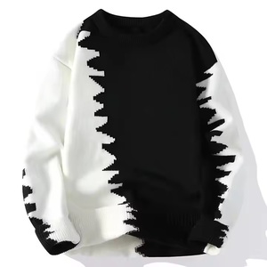 Pull en laine épaisse et grossière unisexe fait à la main, en viscose jacquard, tricoté pour l'hiver, logo personnalisé, col rond, streetwear, patchwork - Product Image 2
