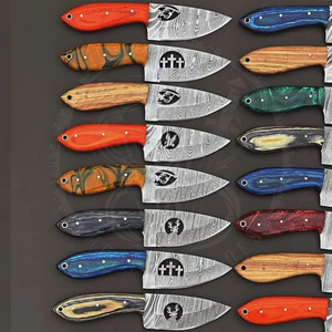 Cuchillo de Supervivencia de Hoja Fija de Acero de Damasco de Alta Calidad con Mango de Madera y Funda de Cuero, Personalizable OEM - Product Image 4