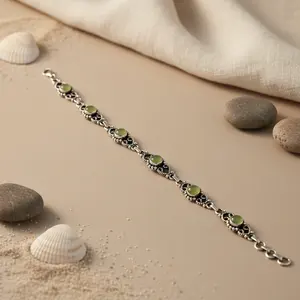 Bracelet en argent 925 pour femmes avec pierre verte, bijoux de mode - Product Image 3