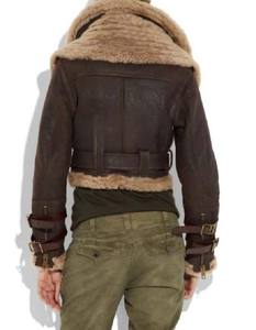 แจ็คเก็ตหนังวัวแท้สไตล์วินเทจบุขนเชอร์ปา ระบายอากาศได้ดี ปิดด้วยซิป ด้านหน้ามีโลโก้ ความยาวแบบสั้น - Product Image 3