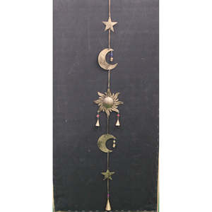 Carillon mural céleste Soleil Lune Étoile de 112 cm de long, décoration bohème pour la maison, en laiton, motif vertical, format corde - Product Image 1