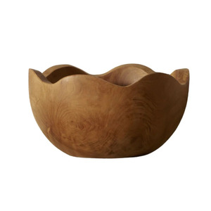 Le meilleur bol en teck massif avec une finition brun foncé et un motif ondulé pour la salle à manger. - Product Image 6