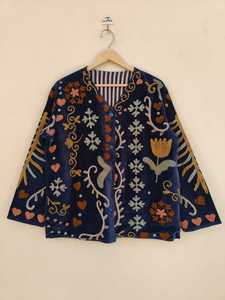 Handcrafted Blue Suzani Velvet <b>Jacket</b> Floral Fancy Embroidery Style For Unisex Boho <b>Hippie</b> coat Indian Wholesaler - Product Image 6