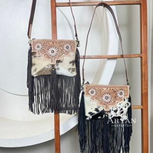 Luxury Trendy Designer Women's Handbag Hand Tooled Cowhide Leather Fringe Crossbody Bag Luxury Messenger Shoulder Zipper Handbag - Product Image 1