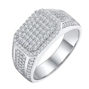 18K White Gold Plated 925 Sterling <b>Silver</b> Classic Moissanite Prong Set Third Party Certified <b>Mens</b> Engagement Wedding Band <b>Ring</b> - Product Image 1