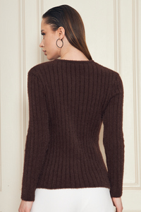 Cárdigan de Punto Acanalado con Hilo de Pluma de Textura Suave para Mujer, Cárdigan Abotonado, Cálido, Elegante y Cómodo, Servicio ODM OEM - Product Image 3