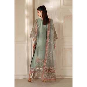 Embroidered <b>Net</b> Unstitched <b>Fabric</b> A-Line Elegant Mother of Bride Dress Material - Product Image 5