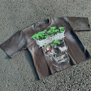 Bán Buôn Chất Lượng Cao Người Đàn Ông Cổ Điển Của Boxy Quá Khổ Bông T-Shirt Axit Rửa Mock Cổ Với Tùy Chỉnh Dtg In Đồ Họa - Product Image 5