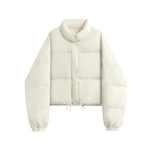 Abrigo informal de algodón a la moda para mujer con cuello alto y capucha de lona en relieve con cierre de cremallera chaqueta de invierno versátil - Product Image 6