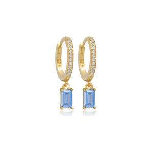 Aguamarina CZ Rectángulo Baguette Diseño Plata Pendientes colgantes Joyería fina Joyería artesanal turca - Product Image 1