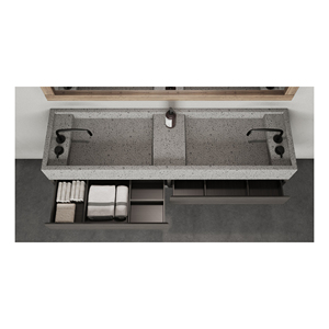 Fregadero de baño de terrazo de piedra acrílica de diseño moderno italiano blanco montado en la pared para bañera elegante mármol hecho independiente - Product Image 2