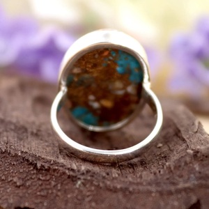 Handmade <b>Silver</b> Fine Jewelry <b>Ring</b> Dainty Copper Turquoise Gemstone Oval Cut Diamond Bezel Setting Perfect Wedding Gift for Her - Product Image 3