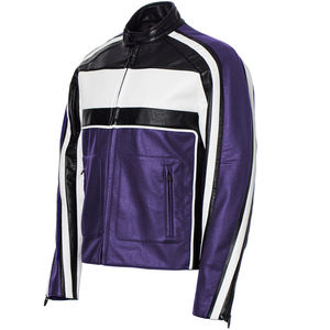 Veste de moto en cuir classique rétro de couleur bleue avec logo OEM, veste de course en cuir pour hommes, design personnalisé - Product Image 3