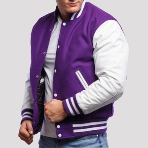 Veste universitaire personnalisée pour hommes Bomber Letterman Retro Winter Corps en pure laine à manches en cuir de mouton véritable Vente en gros - Product Image 2