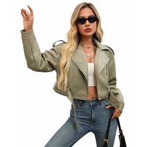 Veste de moto pour femmes tendance en cuir d'agneau véritable, coupe slim, style motard, vente en gros - Product Image 2