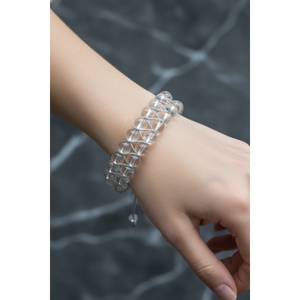 Braccialetto in Macramè con Doppia Fila di Cristalli di Quarzo da 8mm e Pietre Naturali - Product Image 3