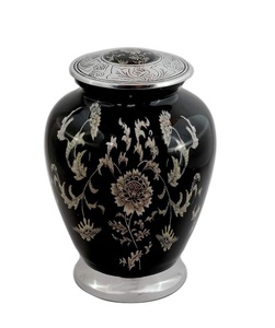 Urna de cremación de aluminio grabada en plata para cenizas humanas para adultos-Urna de almacenamiento de cenizas conmemorativas funerarias hechas a mano-Bolsa incluida - Product Image 1