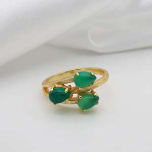 Anillo de piedras preciosas de ónix verde exquisito chapado en oro al por mayor, joyería de latón de pera multipiedra, joyería de moda para mujeres y niñas - Product Image 6