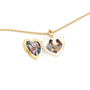 Jeulia Custom Double Sided Engraved <b>Heart</b> Photo <b>Locket</b> Necklace with Zircon for Anniversary - Product Image 3