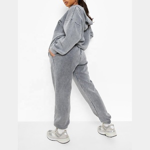 2024 nuevo invierno Casual ropa de calle para mujer conjunto de 2 piezas Sun Faded cordón gota hombro Sudadera con capucha transpirable pantalones de chándal impresos - Product Image 3