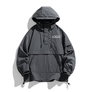 Abrigo deportivo de nailon con logotipo personalizado de Color sólido, chaqueta cortavientos holgada Unisex, trajes de fabricante, chaqueta cortavientos para hombre al aire libre - Product Image 2