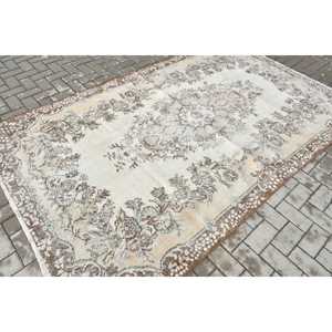 Turkish 5.4x8.9 ft Rug, Vintage Rug, <b>Brown</b> Solid <b>Wool</b> Rug - Product Image 2