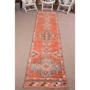 Tapis vintage 3x11,8 pieds, tapis turc, tapis en laine unie orange - Product Image 1
