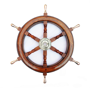 Large Nautical Wooden Ship Steering Wheel Home <b>Decor</b> for Coastal Living Room Wall Hanging and Seaside Accent - Product Image 3