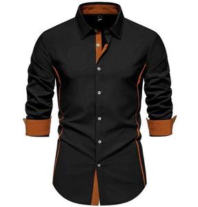 Camisas Casuales de Negocios para Hombre, Nuevas, a la Moda, de Primavera y Otoño, con Bloques de Color, Cuello de Solapa con Botones, Manga Larga - Product Image 3
