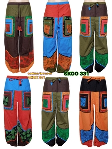 Unisex Fashionable Cotton Acid Wash Bohemian Trousers <b>Patchwork</b> Print Breathable Summer High Elastic Waist Export Quality Fabric - Product Image 2