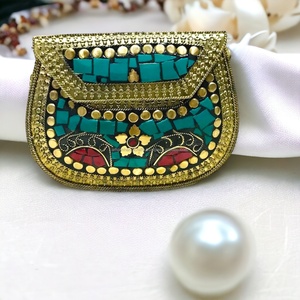 กระเป๋าคลัทช์สไตล์วินเทจสำหรับผู้หญิงกระเป๋าคลัทช์โมเสคสำหรับงานปาร์ตี้งานแต่งงานกระเป๋าเงินหินลายโซ่เรซิ่น - Product Image 3