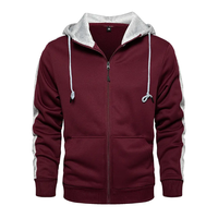 Conjunto Deportivo Casual para Hombre, Color Granate, con Sudadera con Cremallera Completa y Pantalones Jogger |   Ropa Deportiva Transpirable 100% Algodón con Franja Lateral Blanca