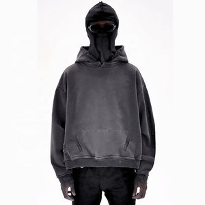 Sweat à capuche lavable à l'acide lourd personnalisable respirant de grande taille avec broderie vintage Patchwork Hood Basics coton mélangé - Product Image 4