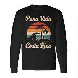 T-Shirt a Maniche Lunghe 'Pura Vida Vintage' per Costa Rica, Stile Retrò Tropicale per Promozioni - Product Image 2