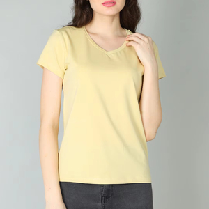 เสื้อยืดคอวีแฟชั่นสำหรับผู้หญิงผ้าคอตตอนแบบลำลองสำหรับ100% - Product Image 1