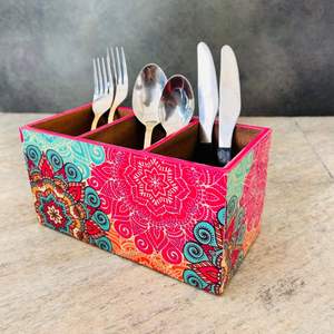 Porte-cuillères en bois à trois étages décoratif, design floral, art de la cuisine, utilisation sur le comptoir, prix de gros de haute qualité - Product Image 1