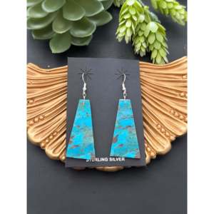 Pendientes Colgantes Geométricos Chapados en Oro con Diamantes y Turquesa Hechos por Artesanos Navajo, con Placa de Plata Esterlina, para Bodas y Eventos - Product Image 1