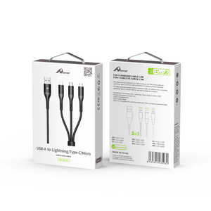 Tận hưởng cáp 3 trong 1 màu đen dài 1,2M, USB sang <span class=keywords><strong>iPhone</strong></span> Type-C/<span class=keywords><strong>Micro</strong></span>, cáp tiện dụng, cáp sạc, cáp dữ liệu - Product Image 1