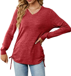 Venta al por mayor de las mujeres más tamaño Casual de manga larga con cuello en V Camiseta 100% algodón de punto 180g transpirable de secado rápido ODM logotipo personalizado - Product Image 5