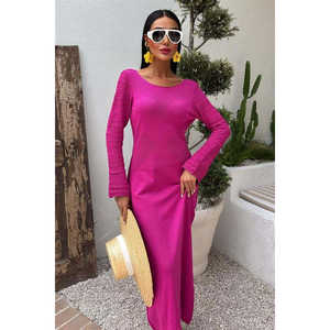 Vestido de punto con cuello redondo y detalles calados 2861, ropa informal transpirable con cintura natural - Product Image 1