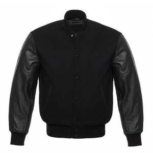 Bomber de baseball à manches en cuir avec patchs brodés de lettres en chenille personnalisée veste Letterman veste universitaire en laine bleue pour hommes - Product Image 3